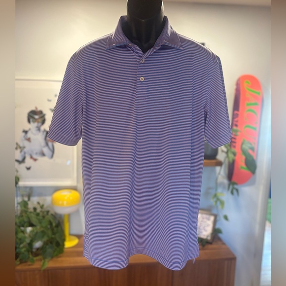 Peter Millar Men’s Blue and Pink Striped Golf Polo Shirt - Picture 3 of 6